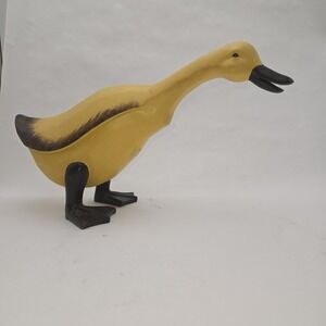 Vintage‎ Mid Century Hand Carved Wooden Duck Figure Yellow Folk Art MCM Decor